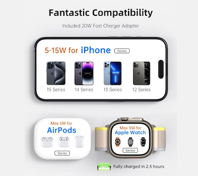 Wireless Charger 3 in 1 Charging Station for Apple15W