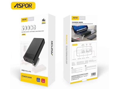 Aspor 30000mAh 22.5W PD Fast Charging Power bank A306