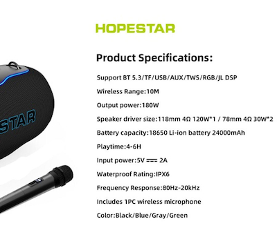 اسپیکر قابل حمل هوپ استار  HOPESTAR H86